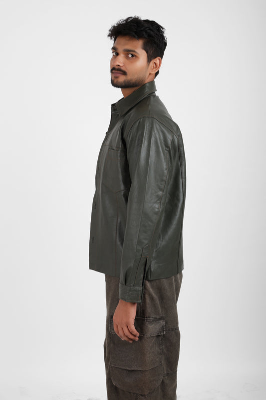 Classic Leather Shacket Olive