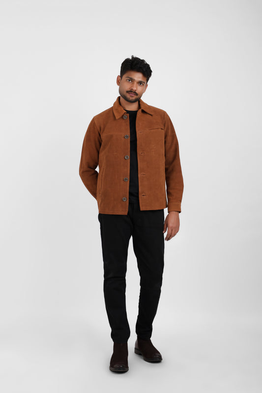 Classic Suede Leather Jacket Tan Buttons