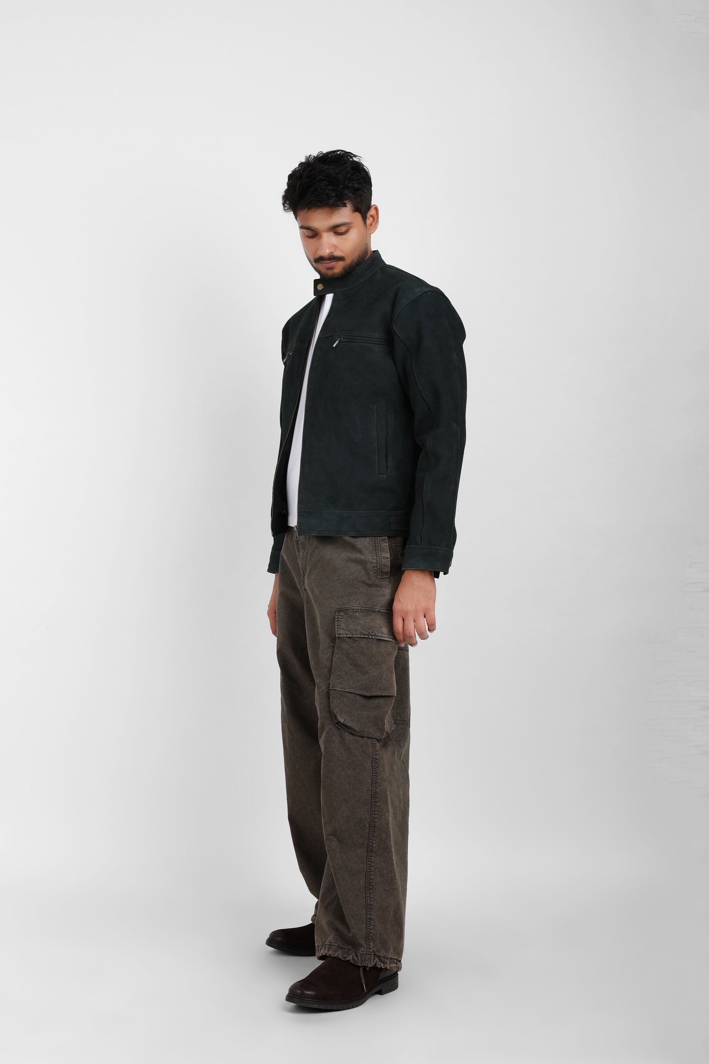 Classic Suede Leather Jacket – Forest Green