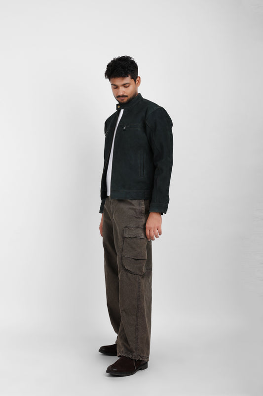Classic Suede Leather Jacket – Forest Green