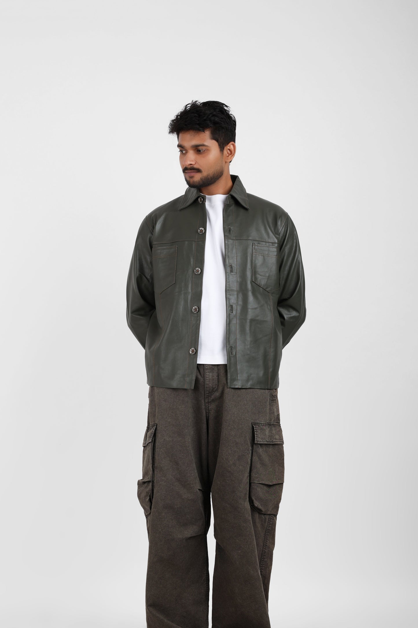 Classic Leather Shacket Olive