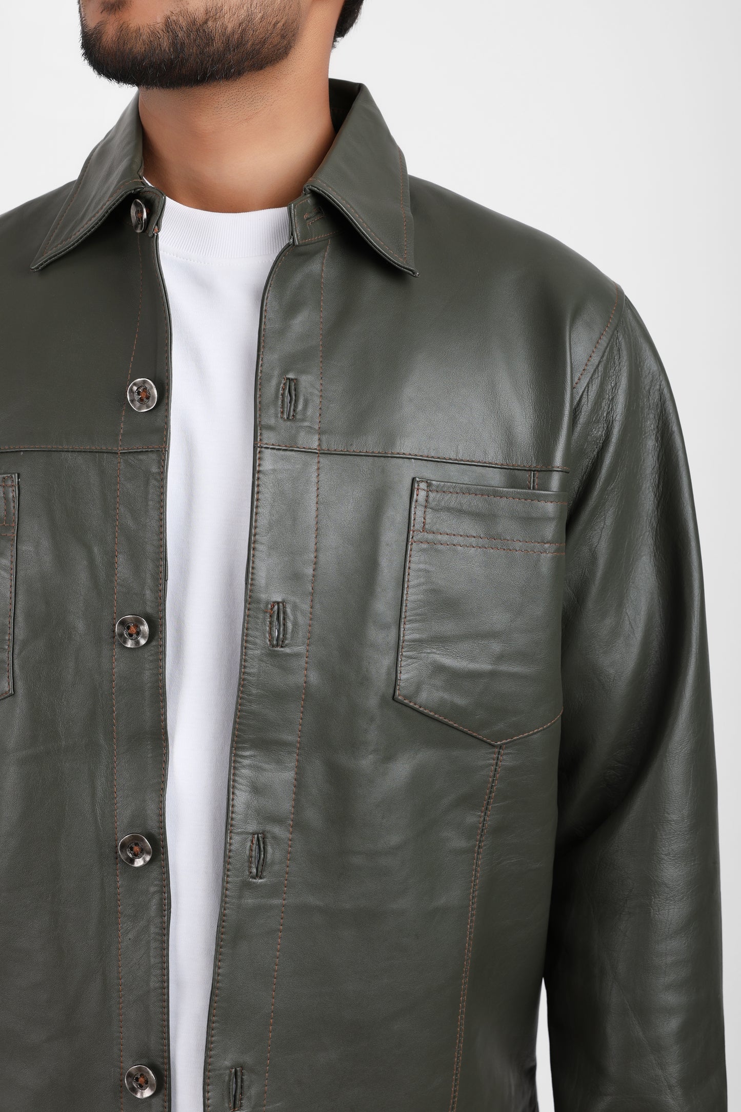 Classic Leather Shacket Olive