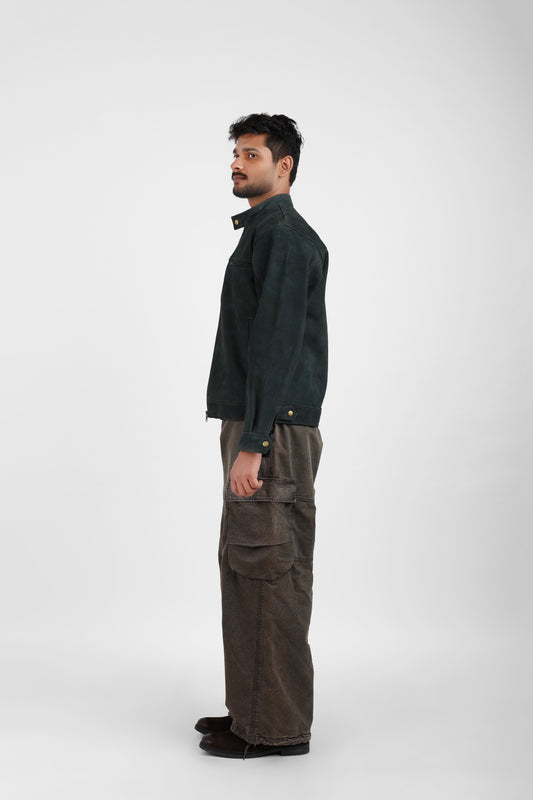 Classic Suede Leather Jacket – Forest Green