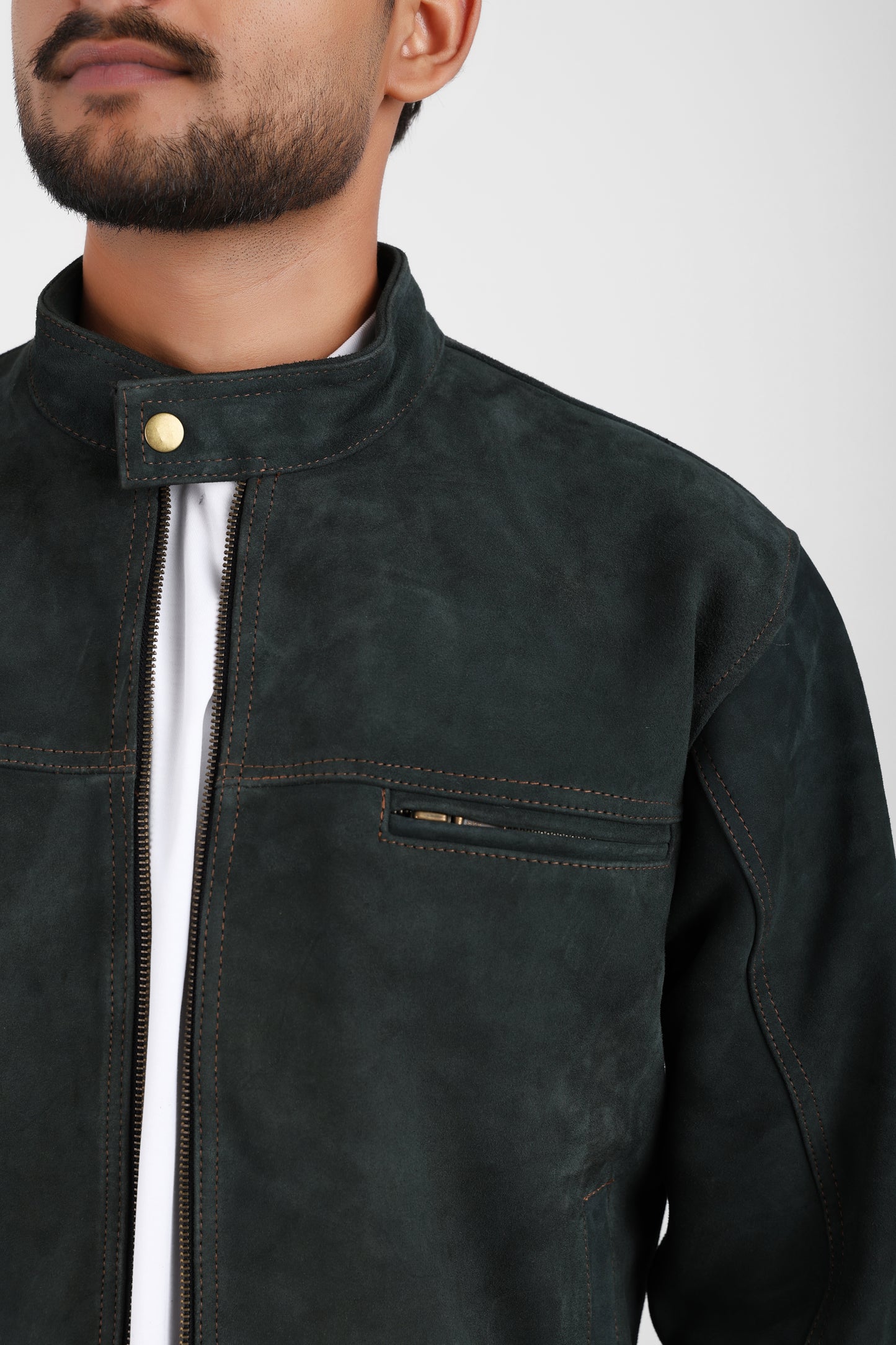 Classic Suede Leather Jacket – Forest Green