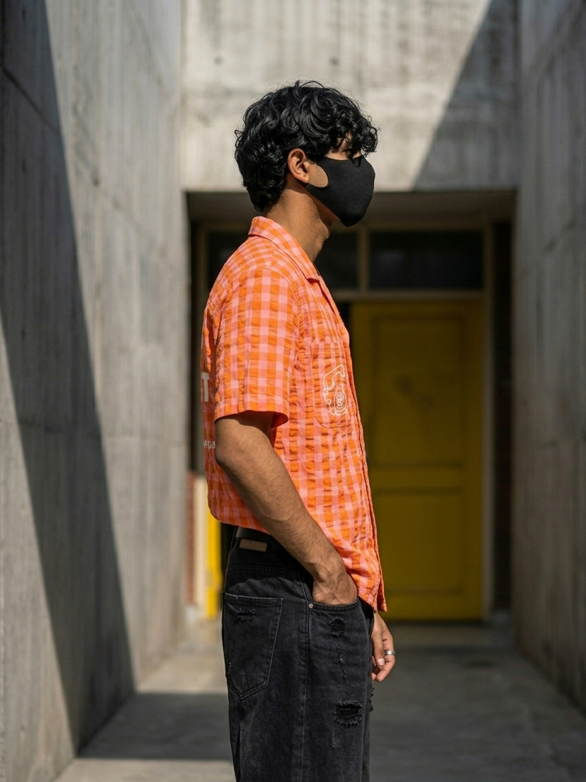 Orange Boxy fit Crop Shirt